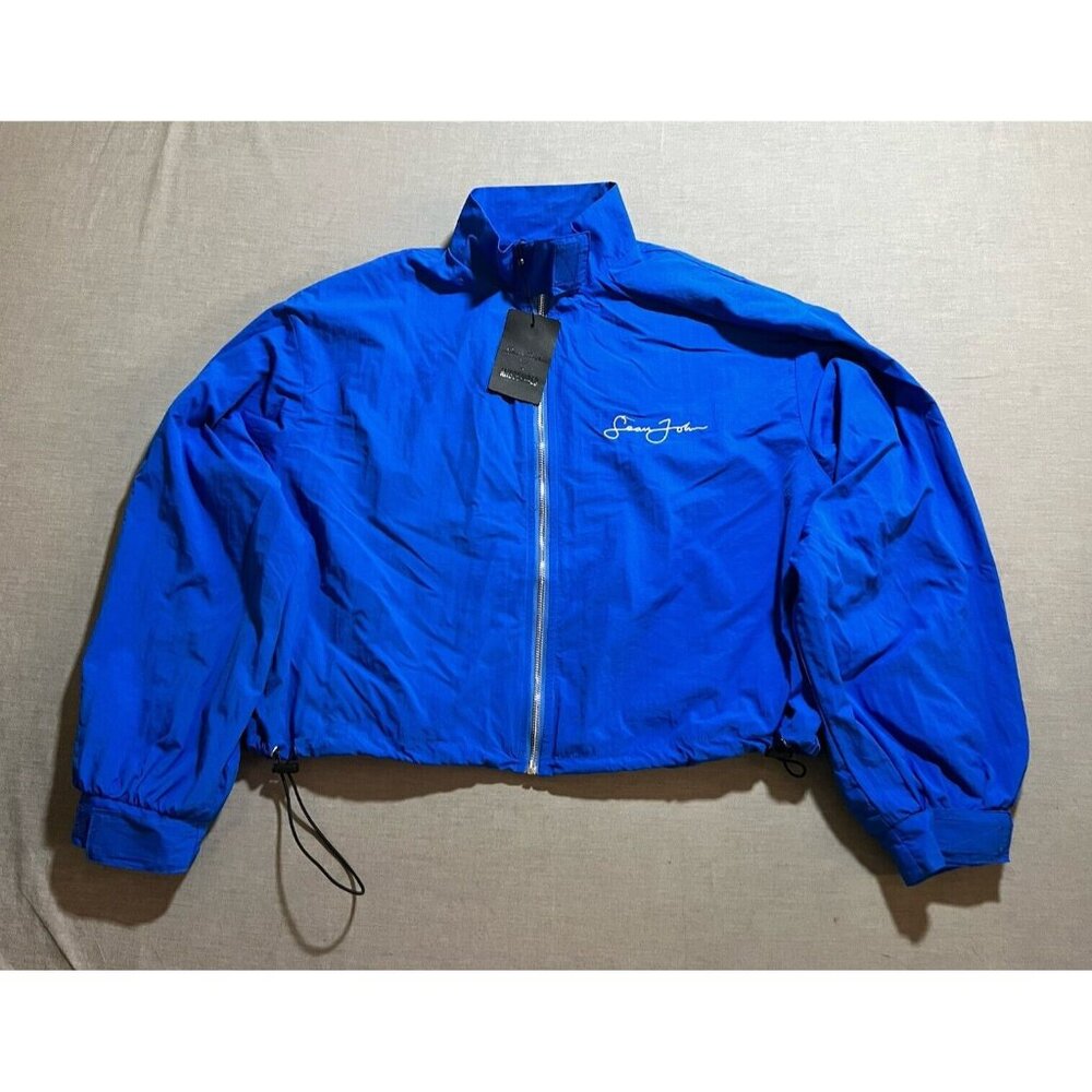 Sean John x Missguided Jacket Womens 4 Blue Cropped‎ Zip Up Windbreaker.